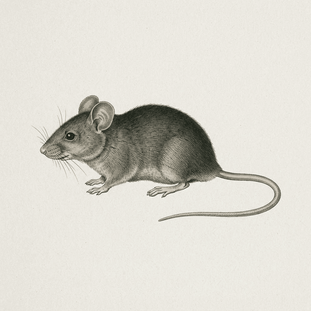 Souris grise (Mus musculus) de profil